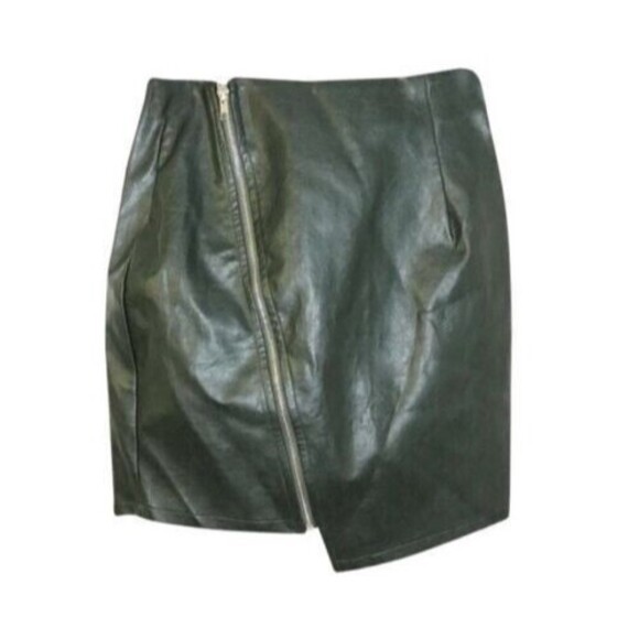 LF SEEK The Label Asymmetrical Zip Faux Leather Skirt Khaki Dark Green Australia - Picture 1 of 5
